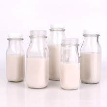 Custom 8oz 280ml 12oz 400ml 520ml 930ml 1liter Square milk tea juice glass bottles with plastic lid